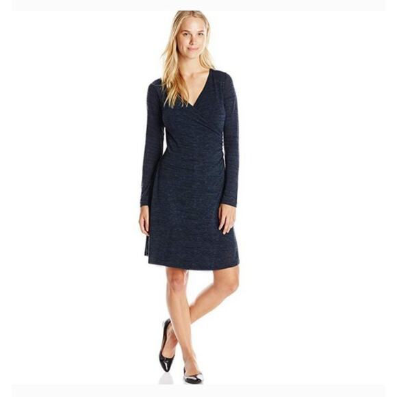 prAna Charcoal Gray Nadia Long Sleeve Faux Wrap Wool Blend Dress NWT, Size Small - Picture 1 of 15